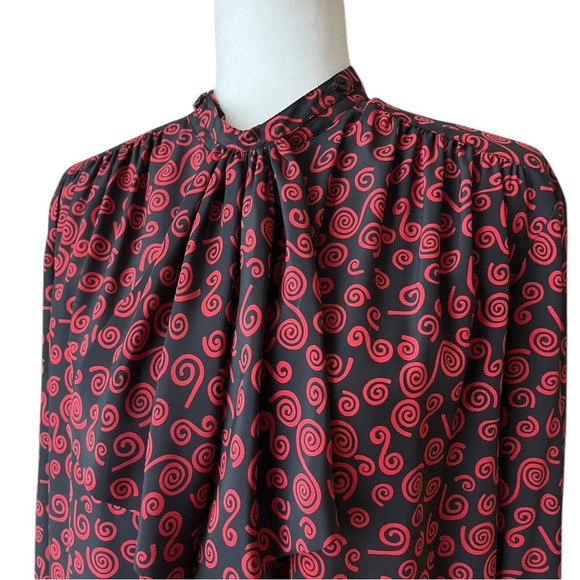 Vintage Lilli Ann Collections Secretary Ascot Button Down Blouse  Abstract Print - Picture 5 of 12